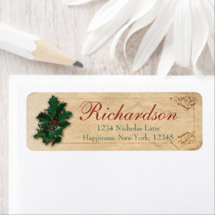 Old Antique Victorian Christmas Holly Red Berries Label