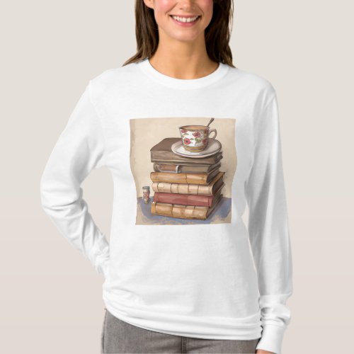 Old Antique Vintage Books and a Cup of Coffee T_Shirt