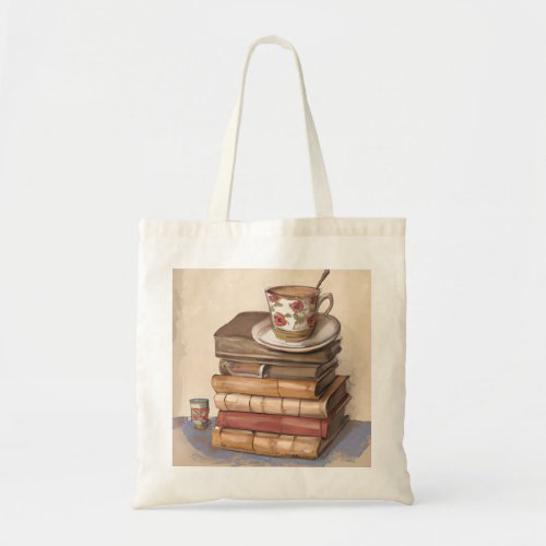 Old Antique Vintage Books and a Cup of Coffee Tote Bag