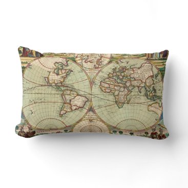 Old Antique Vintage General Map of the World Lumbar Pillow