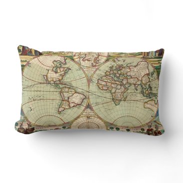 Old Antique Vintage General Map of the World Lumbar Pillow Old Antique Vintage General Map of the World Lumbar Pillow