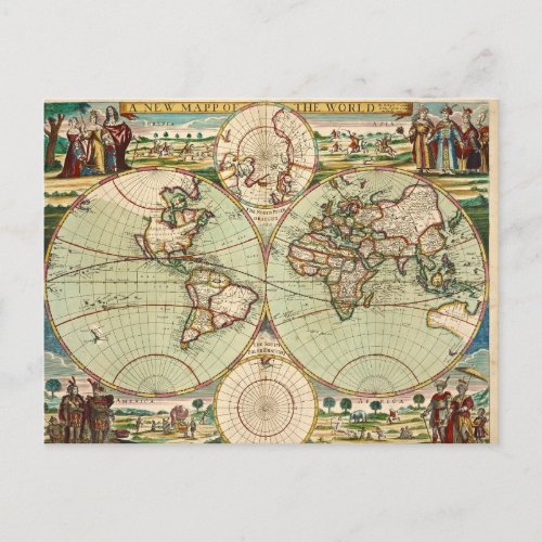 Old Antique Vintage General Map of the World Postcard