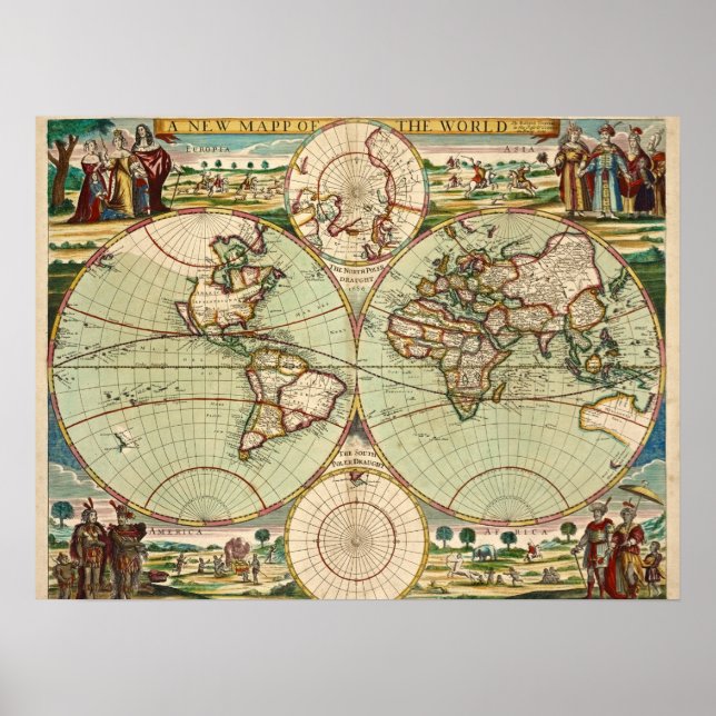 Old Antique Vintage General Map of the World Poster (Front)