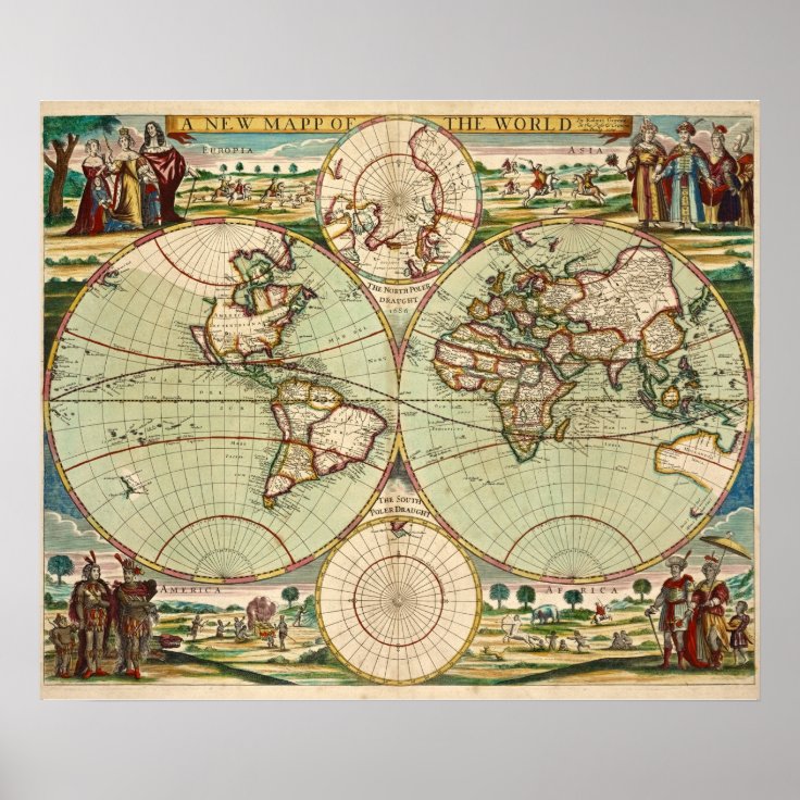 Old Antique Vintage General Map of the World Poster | Zazzle