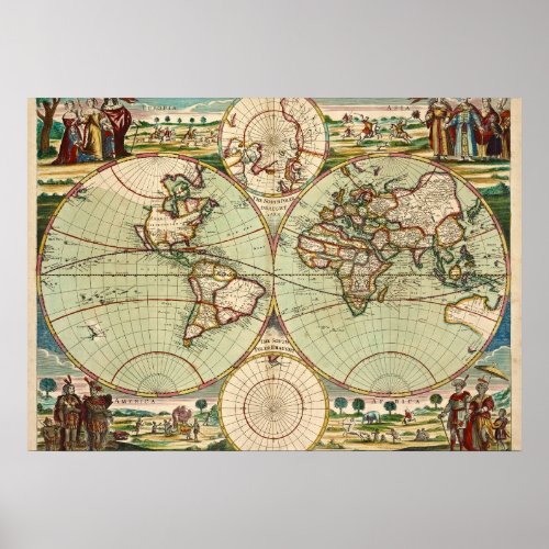 Old Antique Vintage General Map of the World Poster