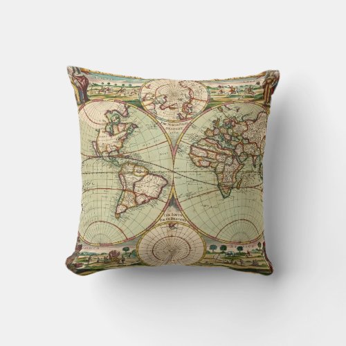 Old Antique Vintage General Map of the World Throw Pillow