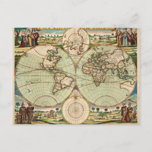 Old Antique Vintage General Map of World Postcard