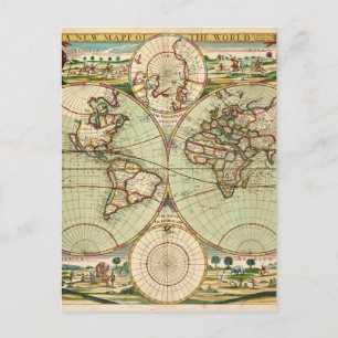 Old Antique Vintage General Map of World Postcard