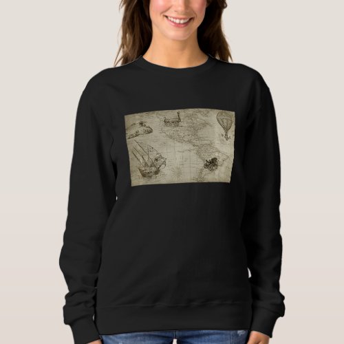 Old Antique Vintage Map Amaricas North And South A Sweatshirt