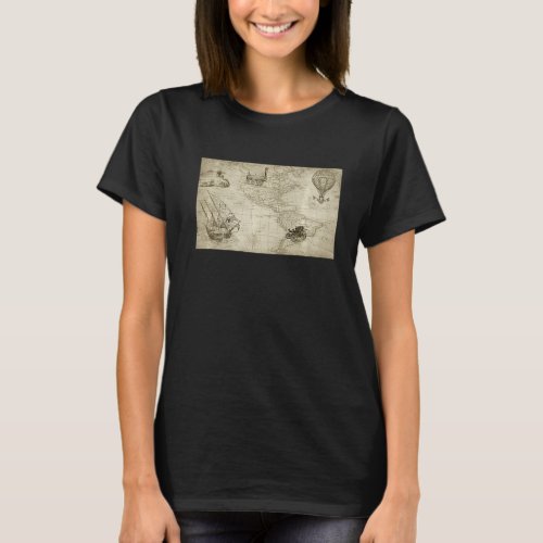Old Antique Vintage Map Amaricas North And South A T_Shirt