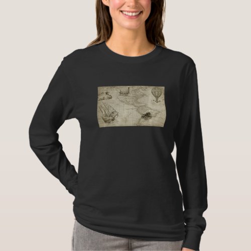 Old Antique Vintage Map Amaricas North And South A T_Shirt