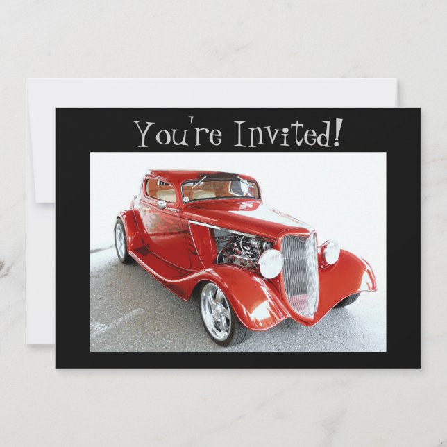 Old Antique Vintage Red Car You're Invited! Invitation (Front)