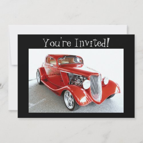 Old Antique Vintage Red Car Youre Invited Invitation