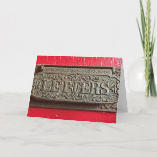 Old Antique Vintage Red Door Letter Mail Slot Card