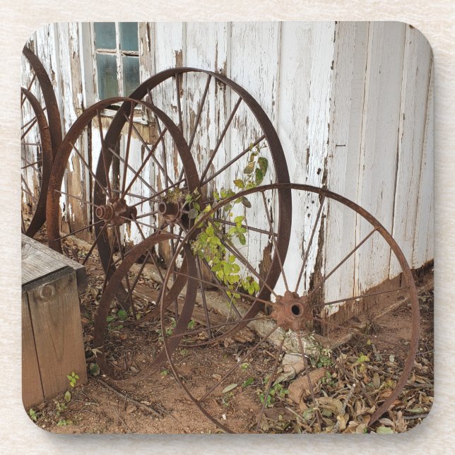 Old Antique Wagon Wheels Beverage Coaster (Front)