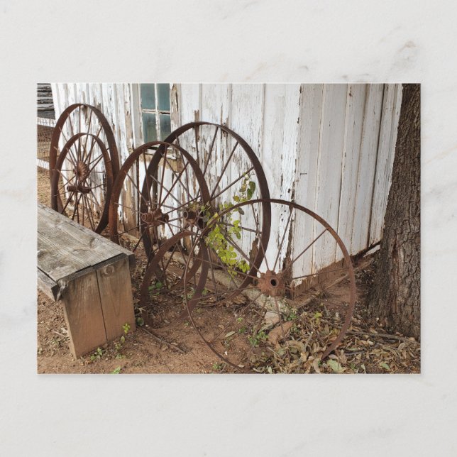 Old Antique Wagon Wheels Postcard (Front)