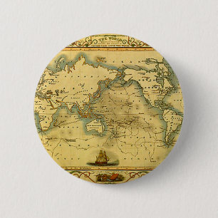 Old Antique World Map Button