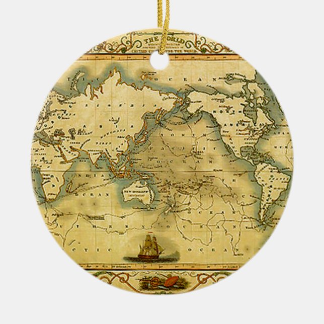 Old Antique World Map Ceramic Ornament (Front)