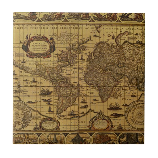 Old Antique World Map Ceramic Tile (Front)