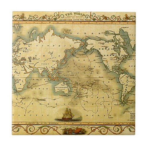 Old Antique World Map Ceramic Tile