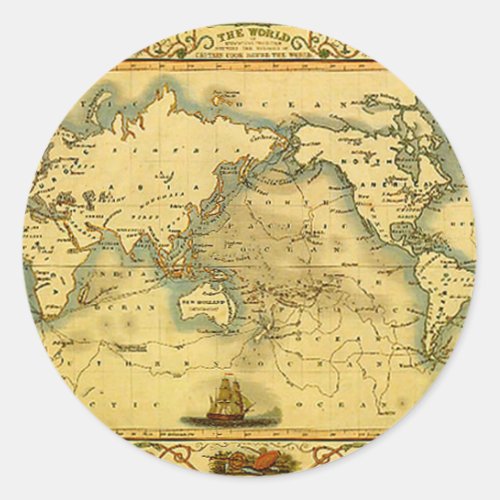 Old Antique World Map Classic Round Sticker
