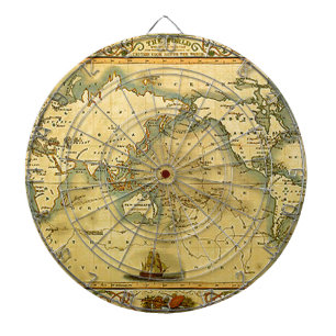 Old Antique World Map Dartboard With Darts
