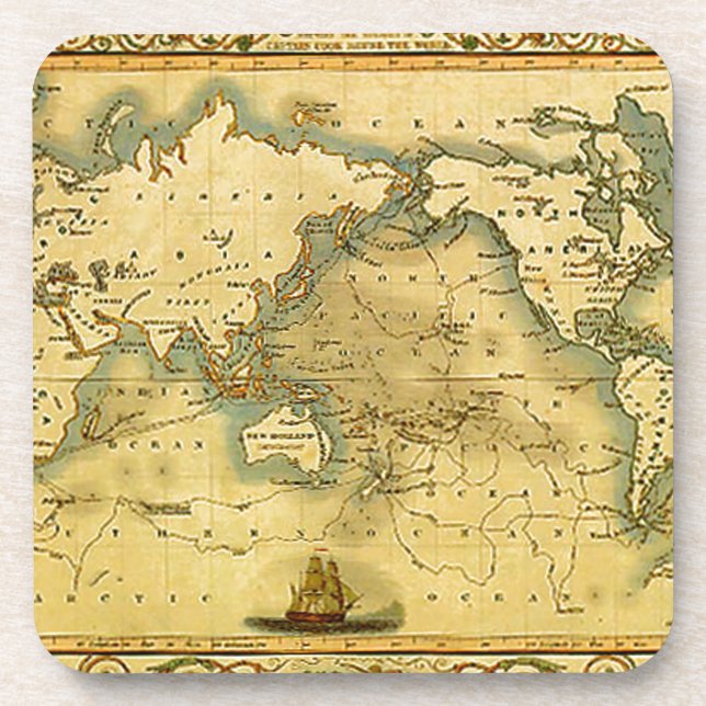 Old Antique World Map Drink Coaster (Front)