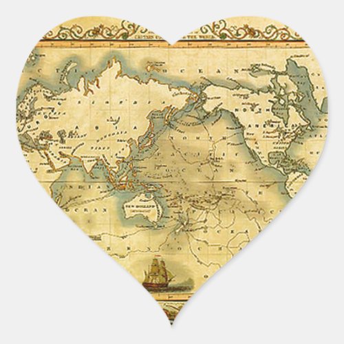 Old Antique World Map Heart Sticker