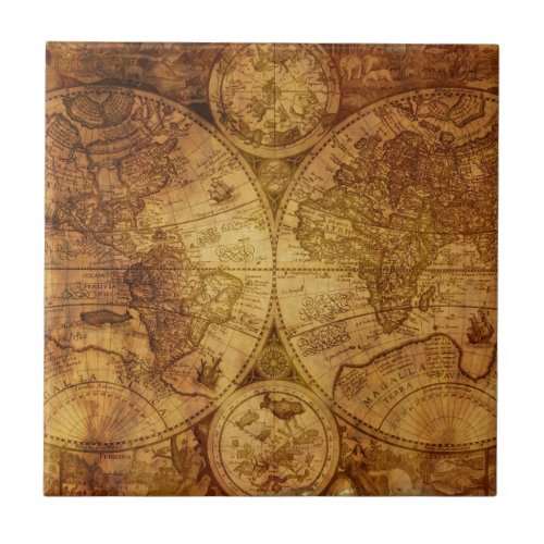 Old Antique World Map Historical Ceramic Tile