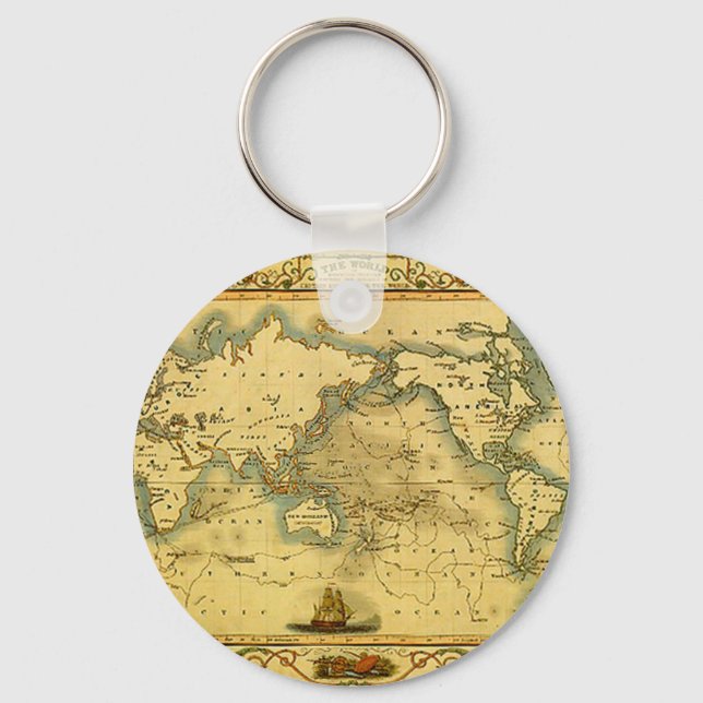 Old Antique World Map Keychain (Front)