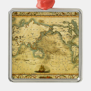Old Antique World Map Metal Ornament