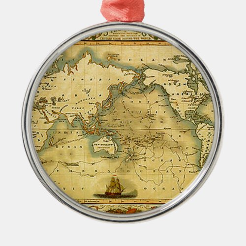 Old Antique World Map Metal Ornament
