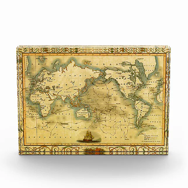 Map Photo Old Antique World Map Photo Block | Zazzle