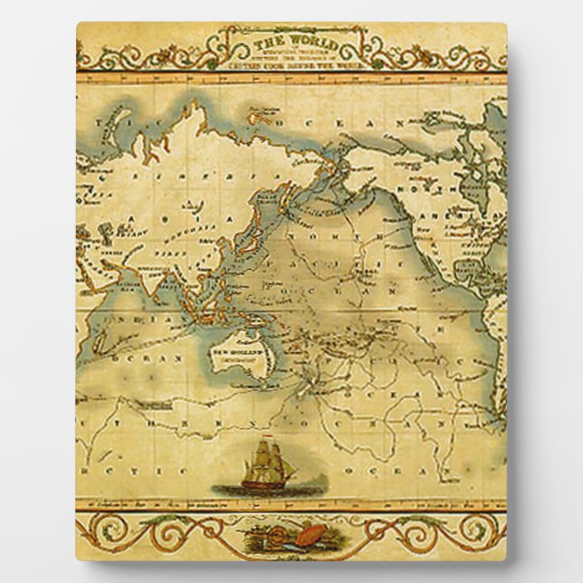 Old Antique World Map Plaque (Front)