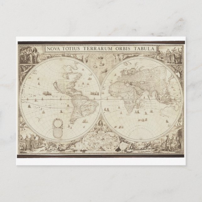 Old, Antique World Map Postcard (Front)