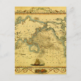 Old Antique World Map Postcard