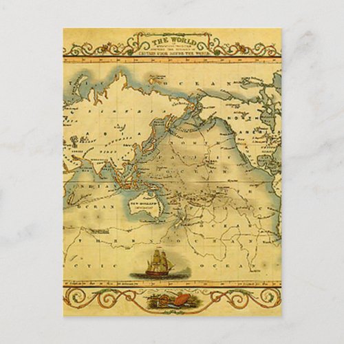 Old Antique World Map Postcard