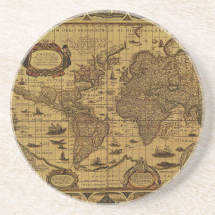 Old Antique World Map Sandstone Coaster