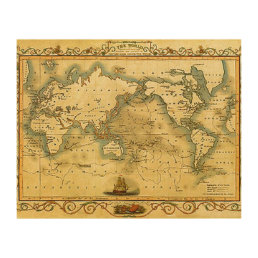 Old Antique World Map Wood Wall Art