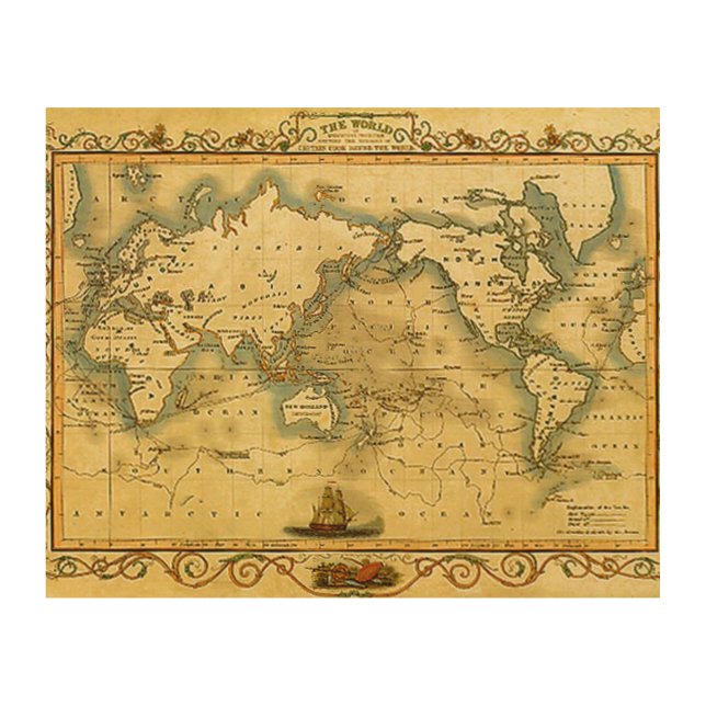 Old Antique World Map Wood Wall Art (Front)