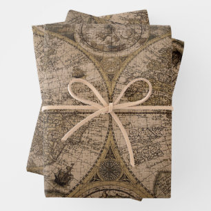 Old antique world maps paper sheets