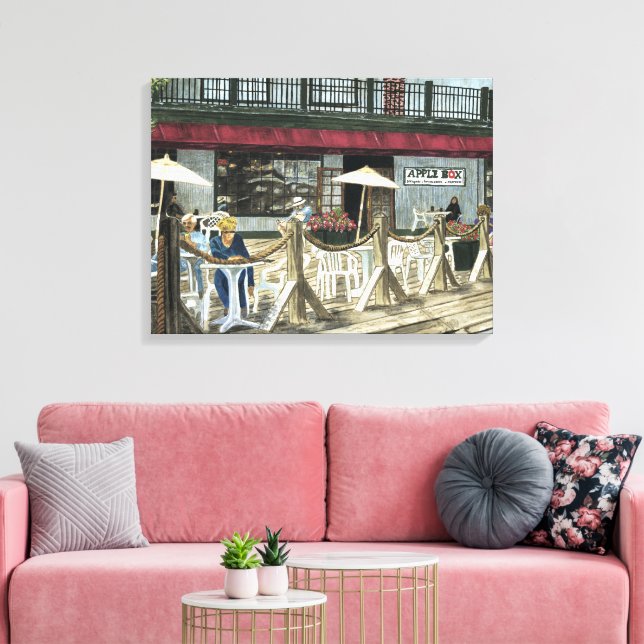 Old Apple Box Cafe Watercolor Petaluma+Calif,  Canvas Print (Insitu(LivingRoom))