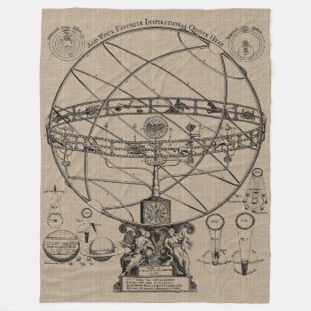 Old Armillary Sphere Spherical Astrolabe Burlap Fl Fleece Blanket by BCVintageLove at Zazzle