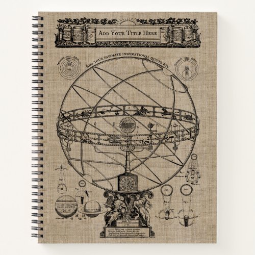 Old Armillary Sphere Spherical Astrolabe Burlap Notebook