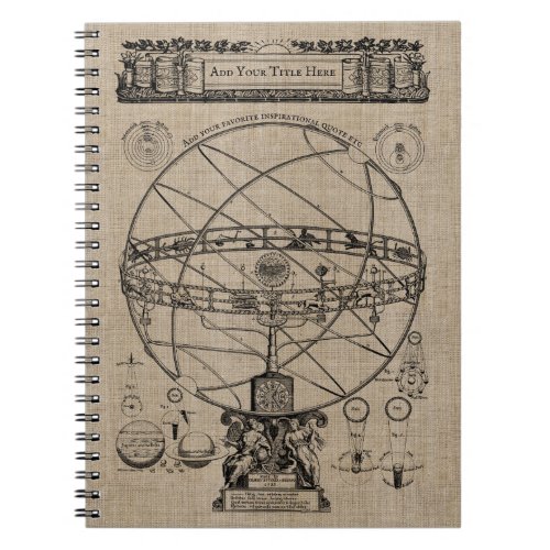 Old Armillary Sphere Spherical Astrolabe Burlap Notebook