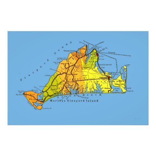 Old Auto Map Marthas Vineyard Photo Enlargement