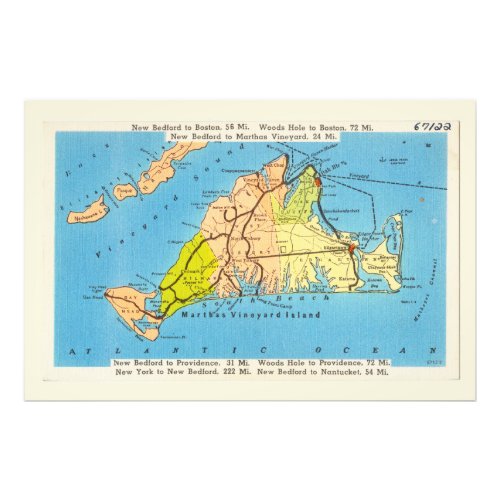 Old Auto Map Marthas Vineyard Photo Enlargement