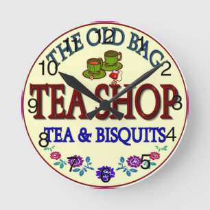 Old Bag Tea Shop Round Clock