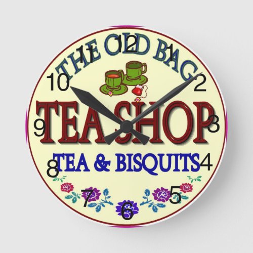 Old Bag Tea Shop Round Clock