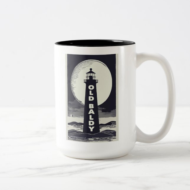 Old Baldy Lighthouse North Carolina Moon Two-Tone Coffee Mug (Right)